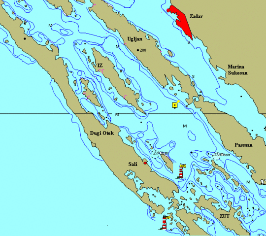 Inseln südlich von Zadar Karte